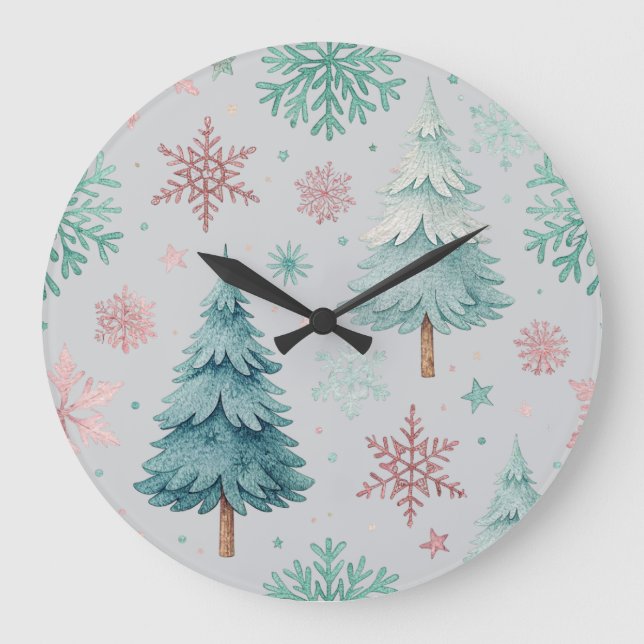Christmas Tree & Snowflake Wall Clock (Front)