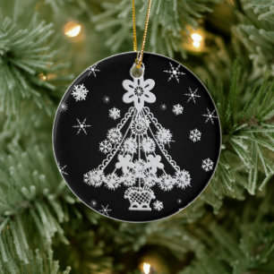 Christmas Tree & Snowflakes Ceramic Tree Decoration