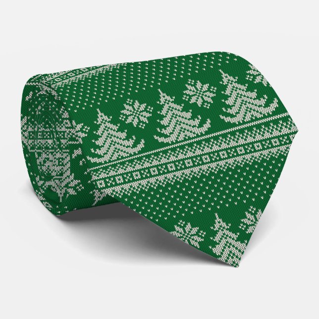 Christmas Tree Snowflakes Winter Wonderland Green Tie (Rolled)