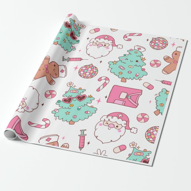 Christmas Tree Snowman Christmas Party  I Wrapping Paper (Unrolled)
