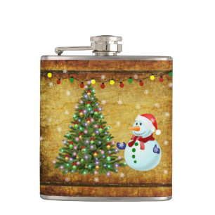 Christmas Tree Snowman Hip Flask