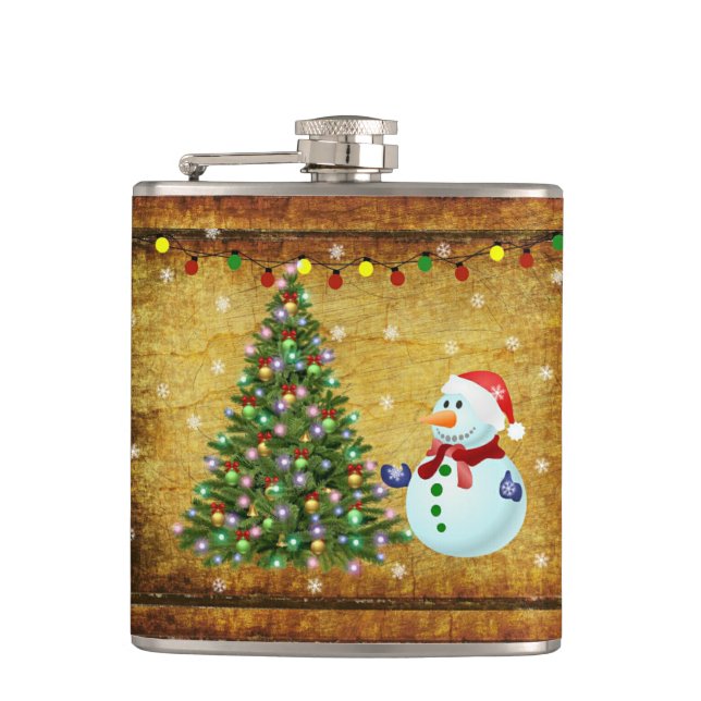 Christmas Tree Snowman Hip Flask (Front)