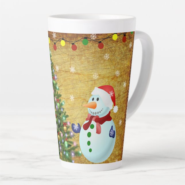 Christmas Tree Snowman Latte Mug (Right Angle)