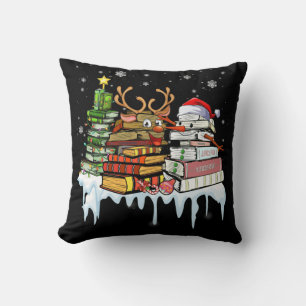 Christmas Tree Snowman Reindeer Book Librarian Cushion