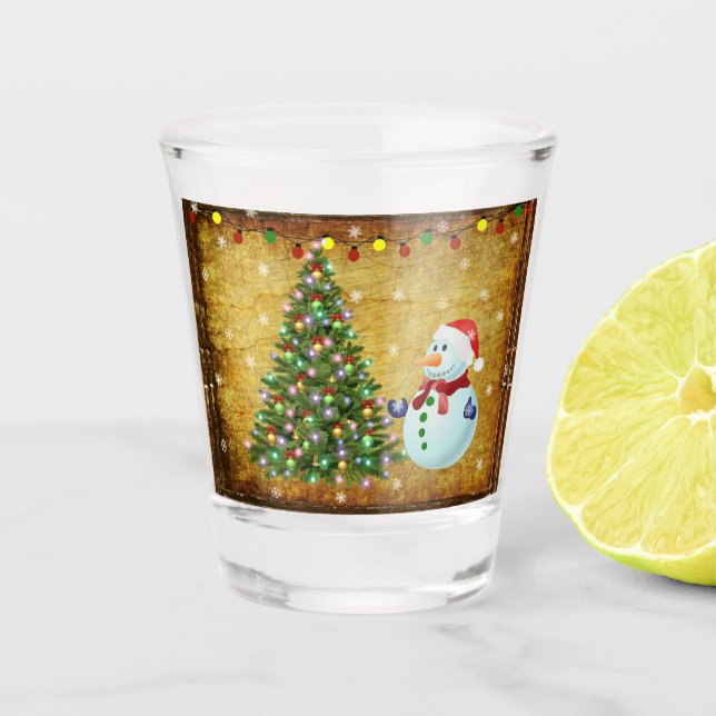 Christmas Tree Snowman Shot Glass (Front)