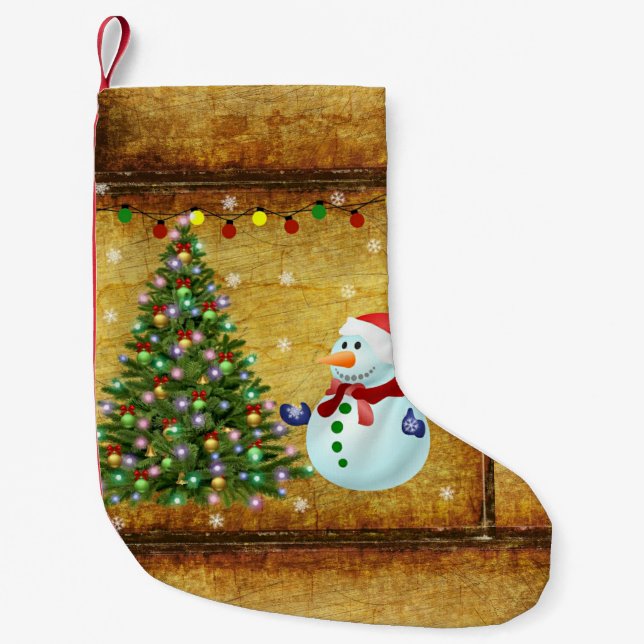 Christmas Tree Snowman Small Christmas Stocking (Front)