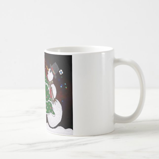 Christmas Tree Snowman Surprise Art Print Coffee Mug (Right)