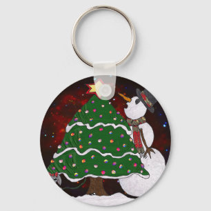 Christmas Tree Snowman Surprise Art Print Key Ring