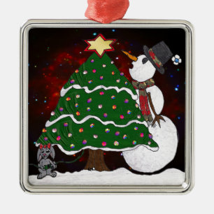 Christmas Tree Snowman Surprise Art Print Metal Tree Decoration