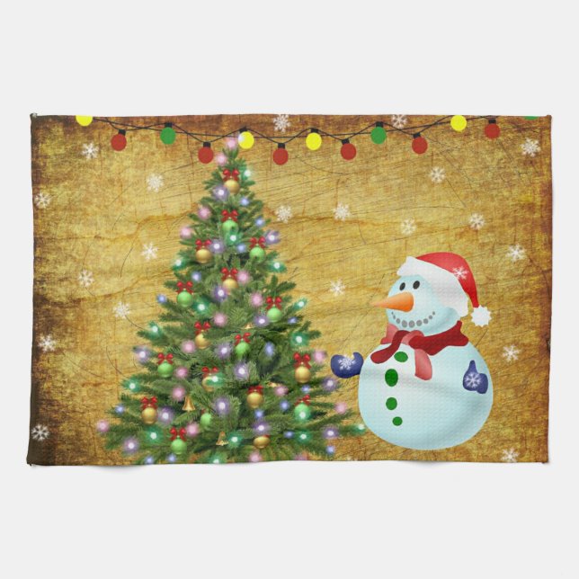 Christmas Tree Snowman Tea Towel (Horizontal)