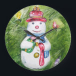 Christmas Tree Snowman Wall Clock<br><div class="desc">The image on this wall clock is a reproduction from my original watercolor painting "Christmas Tree Snowman."</div>