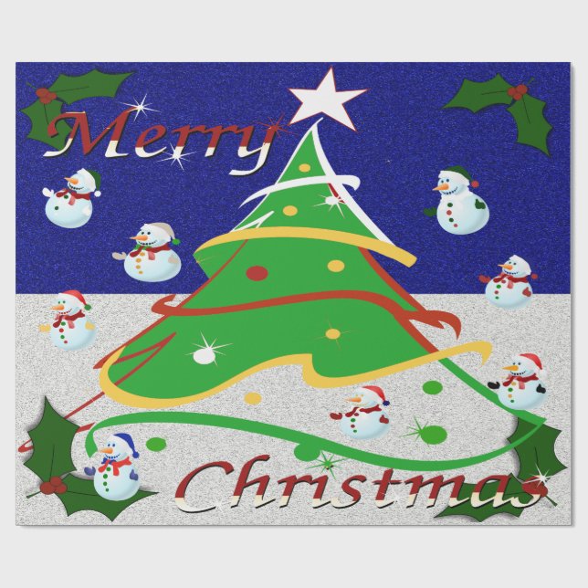Christmas Tree & Snowmen  - Wrapping Paper (Flat)