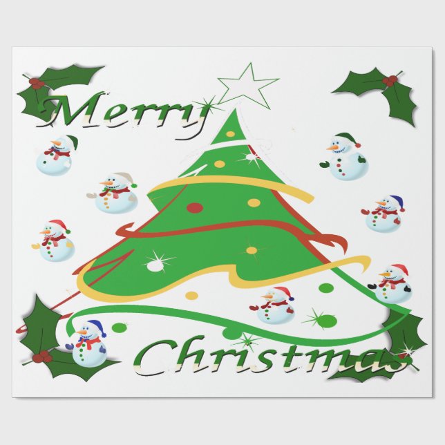 Christmas Tree & Snowmen  - Wrapping Paper (Flat)