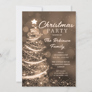 Christmas Tree Sparkle Gold Christmas Party Invitation