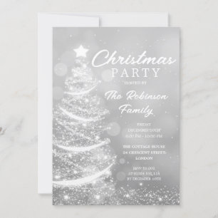 Christmas Tree Sparkle Silver Christmas Party Invitation