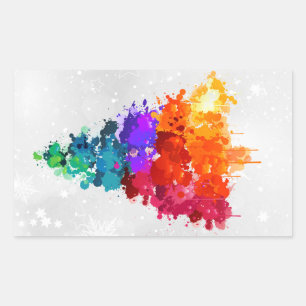 Christmas Tree, Splatter Paint, Primary Colours Rectangular Sticker
