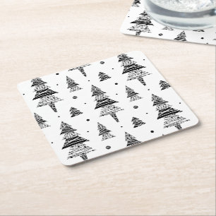 Christmas tree square paper coaster