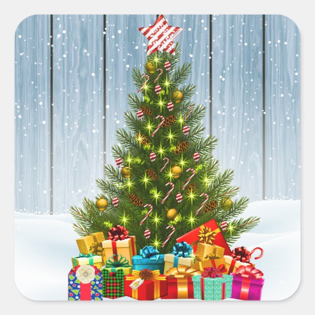 Christmas tree square sticker (Front)
