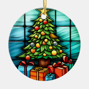 Christmas Tree stained glass style Ceramic Ornament