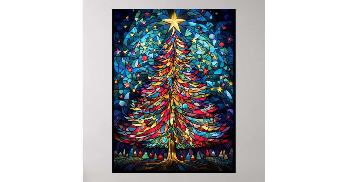 Christmas Tree Stained Glass Window Design Poster | Zazzle