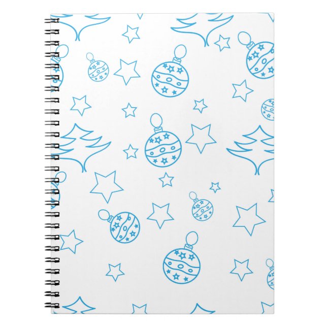 Christmas tree,  stars and balls - simple seamless notebook (Front)