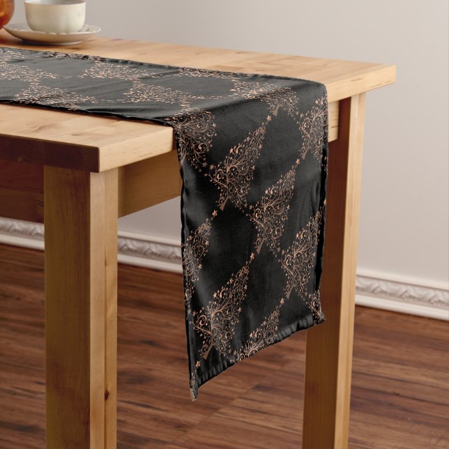 Christmas Tree Stars Black Metallic Brown Copper Long Table Runner (In Situ)