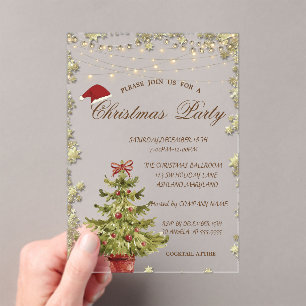 Christmas Tree,Stars Christmas Company Party Acrylic Invitations