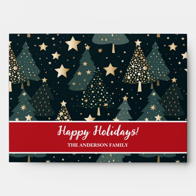  Christmas Tree  Stars Gold Green Pattern Decor Envelope (Front)