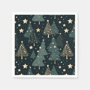 Christmas Tree Stars Gold Green Pattern Decor Napkin