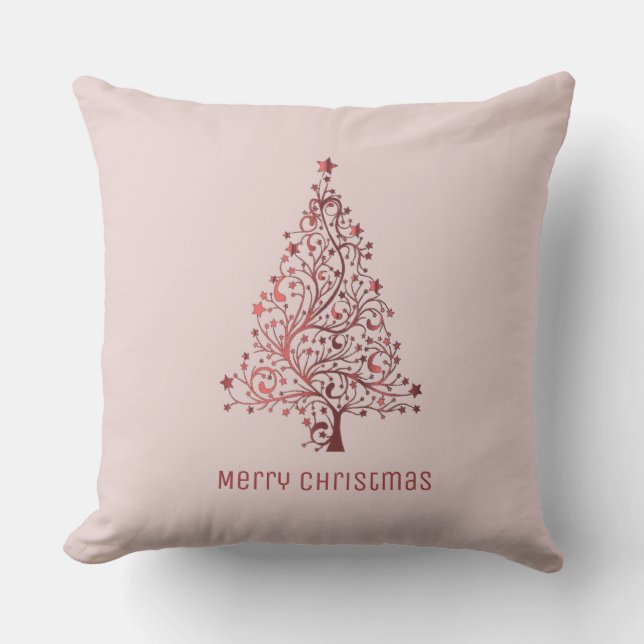 Christmas Tree Stars Pink Blush Red Cushion (Front)