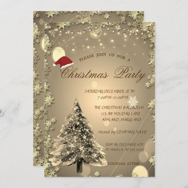 Christmas Tree,Stars,Santa Christmas Company Party Invitation (Front/Back)