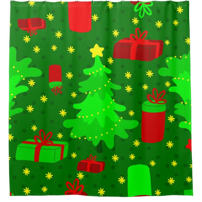 christmas tree stars xmas gift presents shower curtain (Front)
