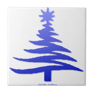 Christmas Tree Stencil Cobalt Blue Ceramic Tile