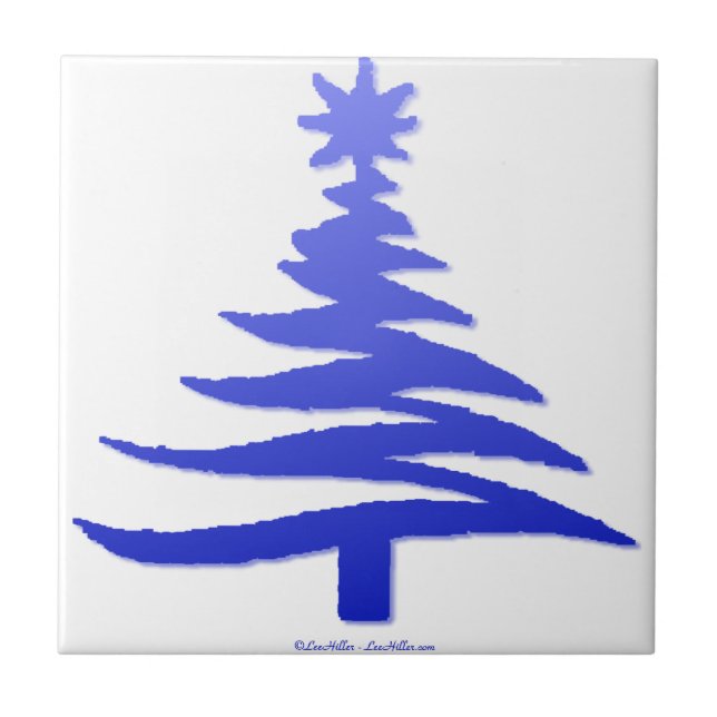 Christmas Tree Stencil Cobalt Blue Ceramic Tile (Front)