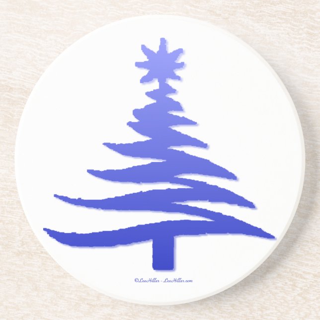 Christmas Tree Stencil Cobalt Blue Coaster (Front)