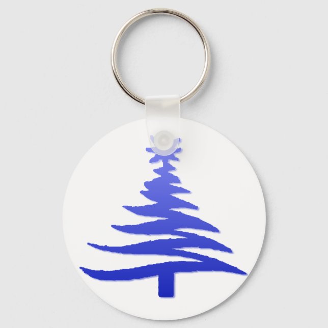 Christmas Tree Stencil Cobalt Blue Key Ring (Front)