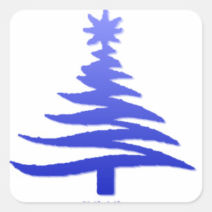 Christmas Tree Stencil Cobalt Blue Square Sticker