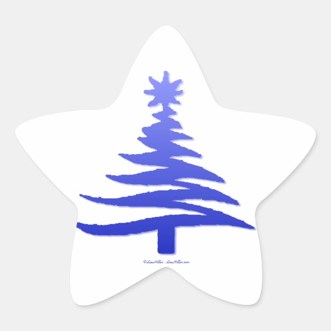 Christmas Tree Stencil Cobalt Blue Star Sticker (Front)