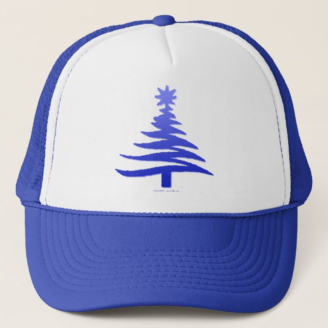 Christmas Tree Stencil Cobalt Blue Trucker Hat (Front)
