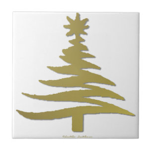 Christmas Tree Stencil Gold Ceramic Tile