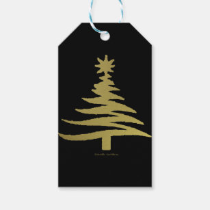 Christmas Tree Stencil Gold on Black Gift Tags
