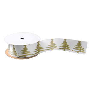 Christmas Tree Stencil Gold on White Satin Ribbon