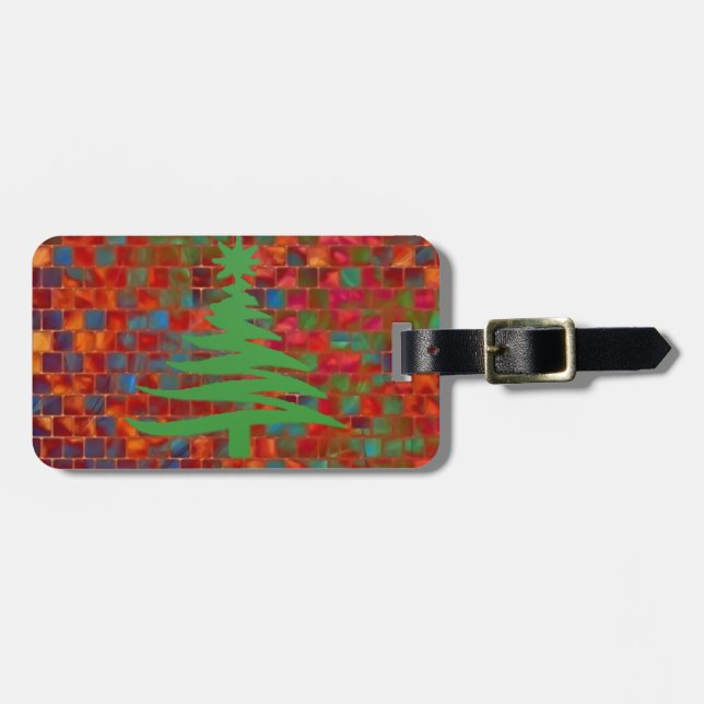 Christmas Tree Stencil Green Luggage Tag (Front Horizontal)