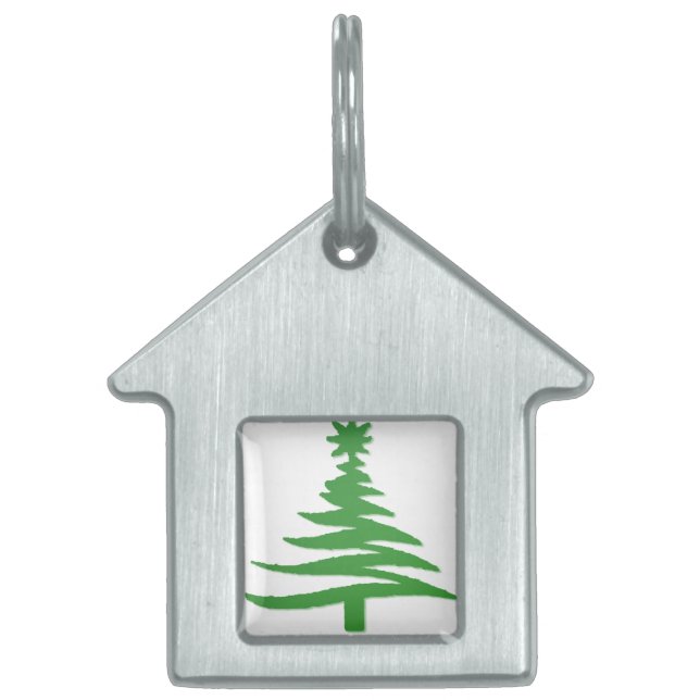 Christmas Tree Stencil Green Pet Name Tag (Front)