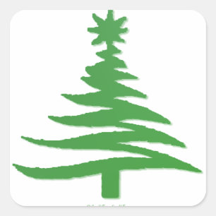 Christmas Tree Stencil Green Square Sticker
