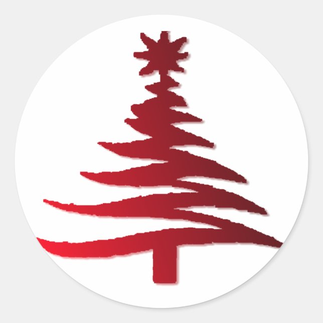 Christmas Tree Stencil Red Classic Round Sticker (Front)