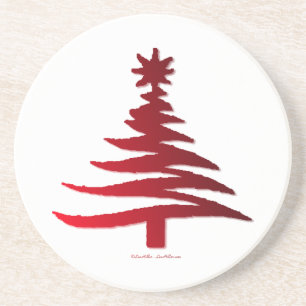 Christmas Tree Stencil Red Coaster