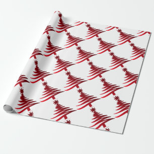 Christmas Tree Stencil Red on White Wrapping Paper