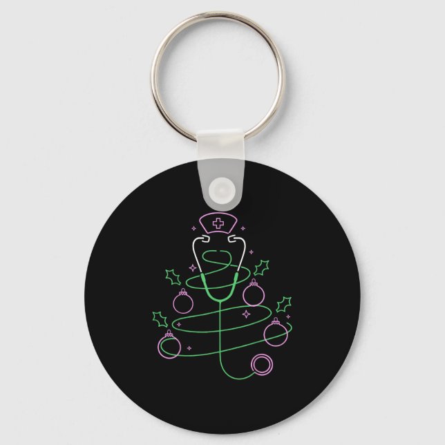 Christmas Tree Stethoscope Nurse Christmas  Key Ring (Front)