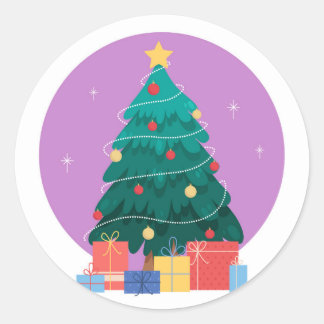 Christmas Tree Sticker - Round Sticker